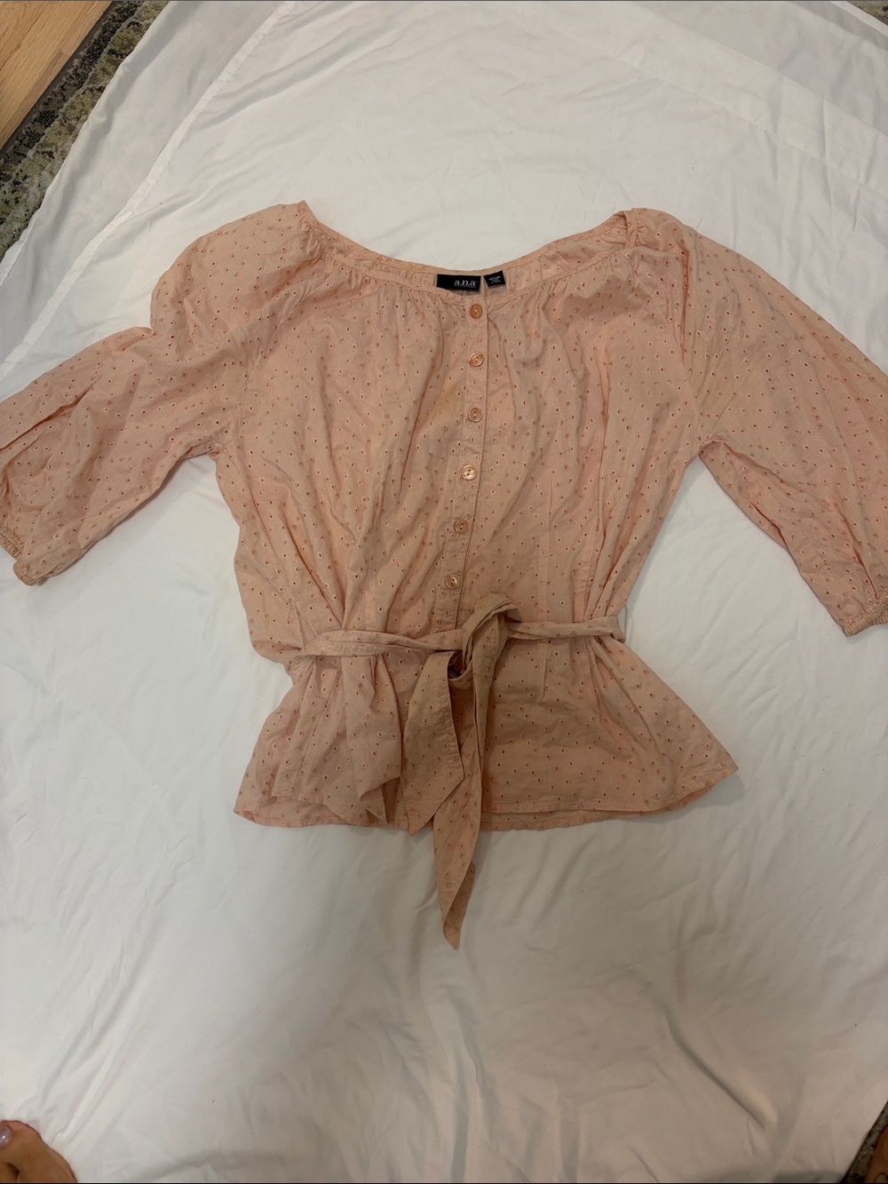 a.n.a Peach Pink Eyelet Tie-Waist Blouse
